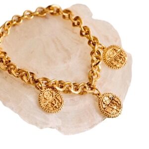 SEZANE Dina Charm Bracelet Women OS Gold Tone Coin Medallion Chain